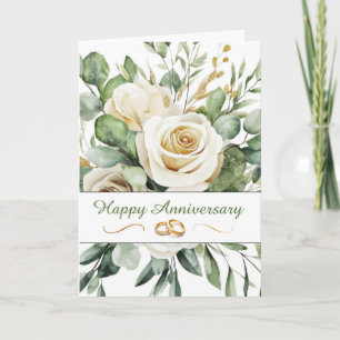 Tarjeta Aniversario del elegante Bouquet de Rosas Blancas 