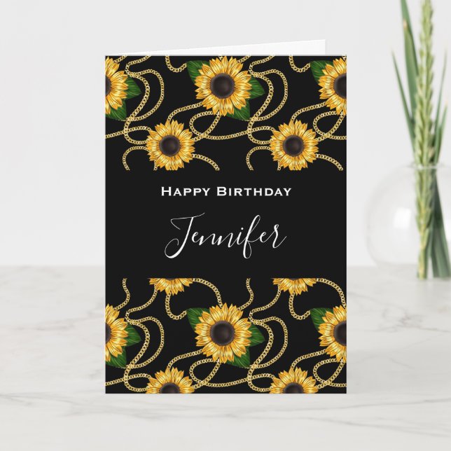 Tarjeta Aniversario del elegante patrón de los girasoles a (Anverso)