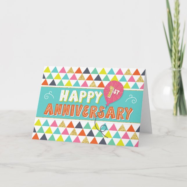 Tarjeta Aniversario del empleado 1 año - Patrón colorido (Anverso)