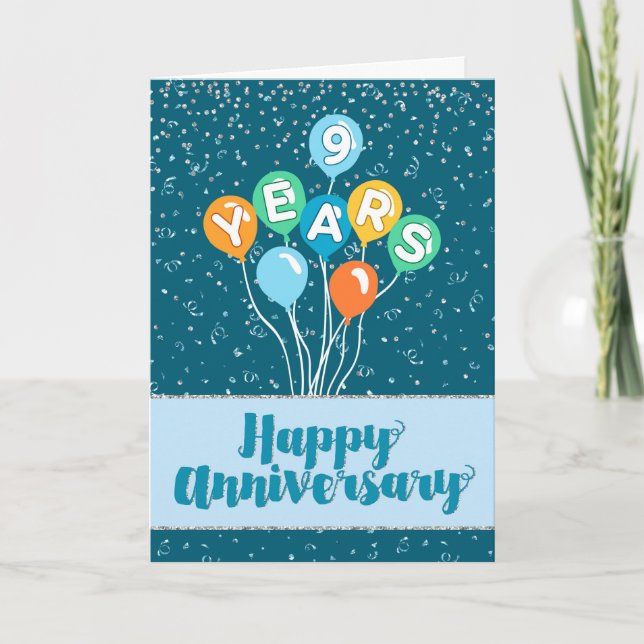 Tarjeta Aniversario del Empleado 9 años - Confetti de glob (Anverso)