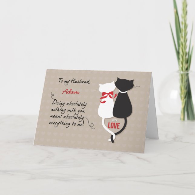 Tarjeta Aniversario del esposo personifica gatos de amor (Anverso)