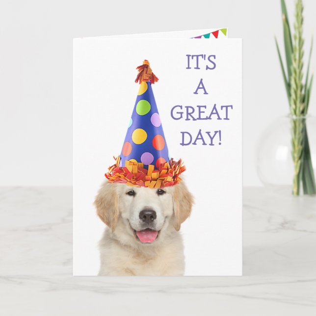 Tarjeta Aniversario del Fiesta de Golden Retriever Puppy (Anverso)