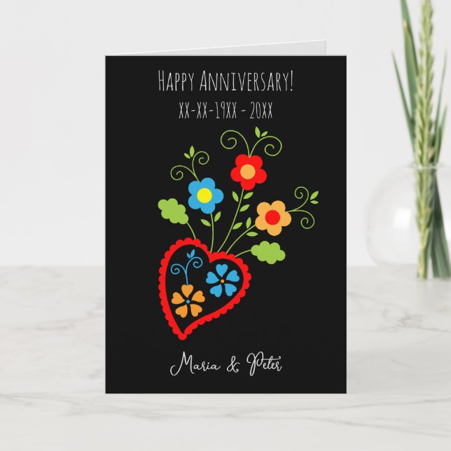 Tarjeta Aniversario del florecimiento del boda en portugué (Anverso)