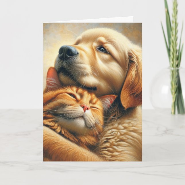 Tarjeta Aniversario Del Gato De Golden Retriever Y Ginger (Anverso)