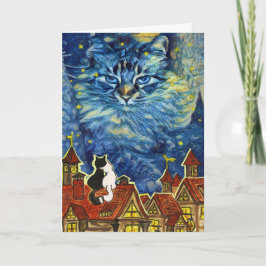Tarjeta Aniversario del gato estrellado de la noche
