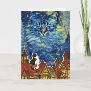 Tarjeta Aniversario del gato estrellado de la noche