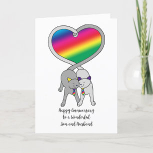 Tarjeta Aniversario del hijo gay y el esposo de los gatos