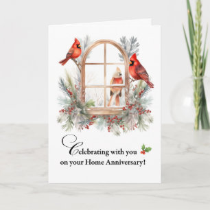Tarjeta Aniversario del Hogar Pájaros cardinales en la ven