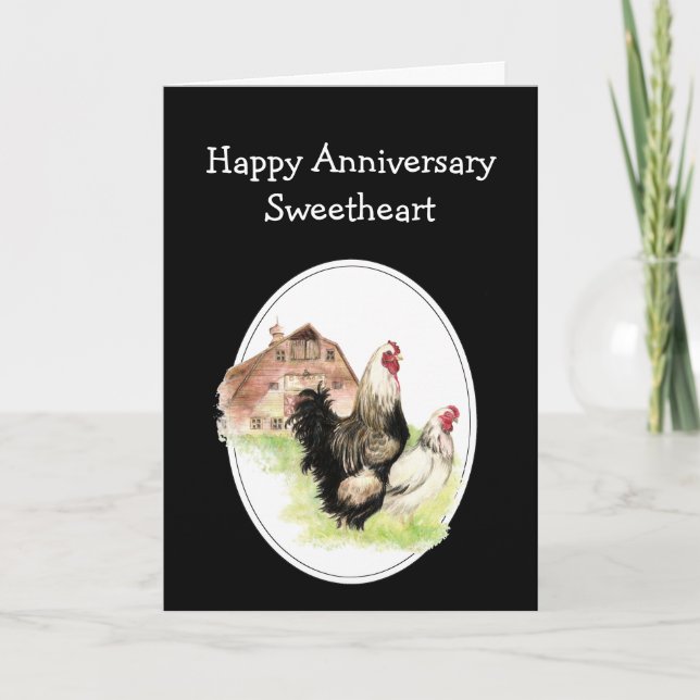 Tarjeta Aniversario del Humor Amor Granja Pollo (Anverso)