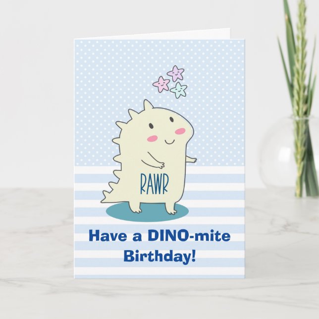 Tarjeta Aniversario del Ilustracion de Dinosaurio Sonrient (Anverso)