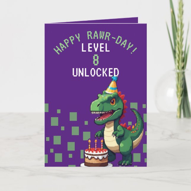 Tarjeta Aniversario del jugador simple de píxeles verde y  (Anverso)