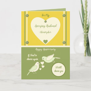 Tarjeta Aniversario del marido amarillo y verde asombroso