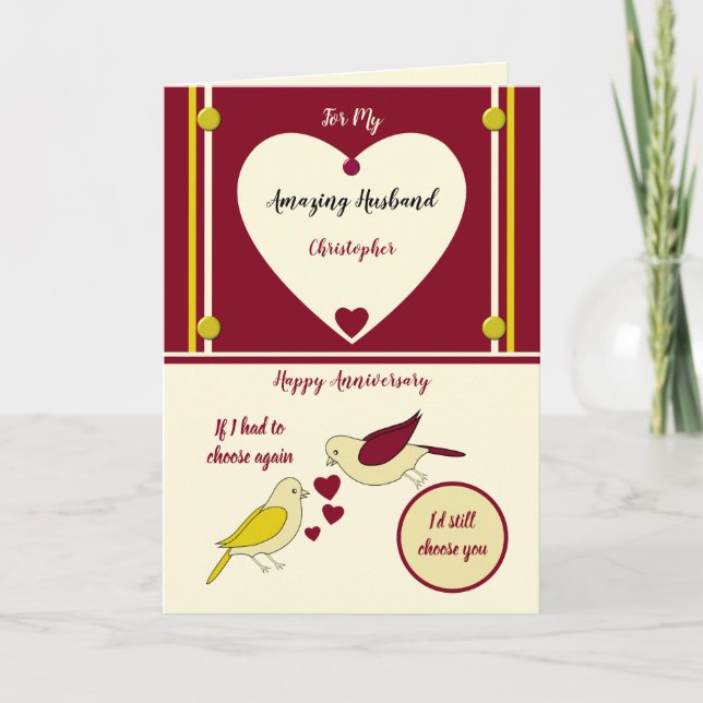 Tarjeta Aniversario del marido asombroso amarillo y rojo (Anverso)