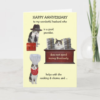 Tarjeta Aniversario del marido de un gato gracioso de pers
