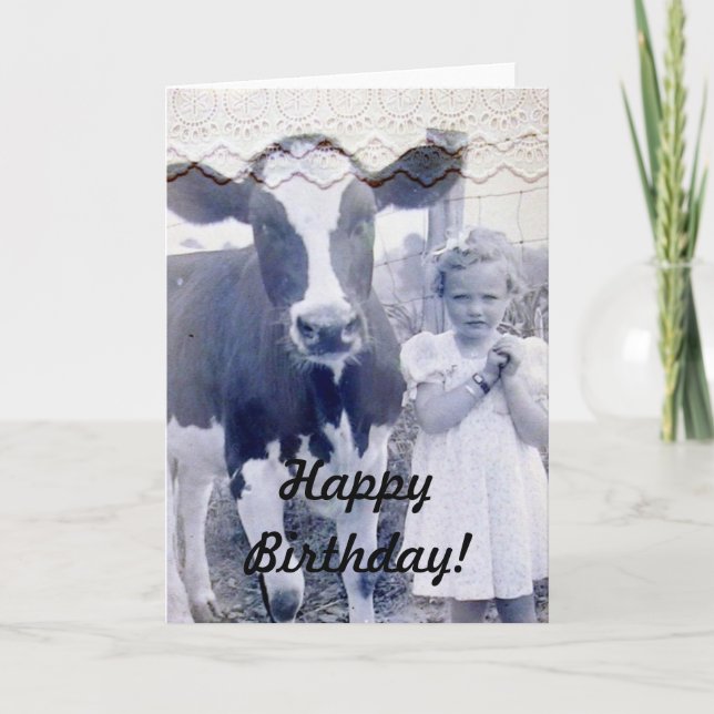 Tarjeta Aniversario del nacimiento del niño y la vaca (Anverso)