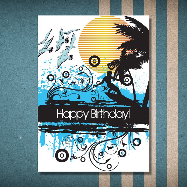 Tarjeta Aniversario del natalicio del surf en la playa tro (Subido por el creador)