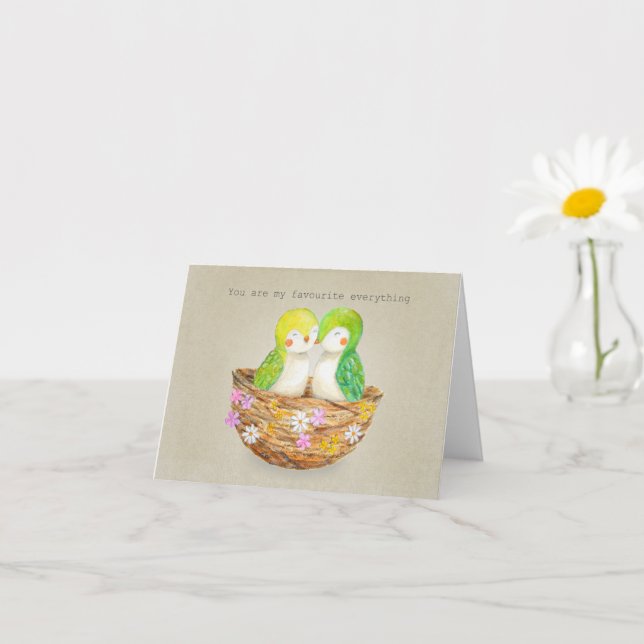 Tarjeta Aniversario del Nido de Aves Pequeñas Adorables (Planta pequeña)