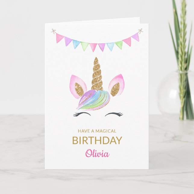 Tarjeta Aniversario del Pastel de Arcoiris Magico Unicorni (Anverso)