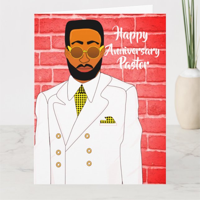 Tarjeta Aniversario del pastor masculino negro cristiano (Anverso)