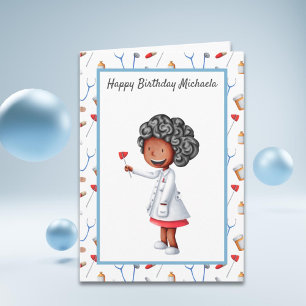 Tarjeta Aniversario del patrón de Médico negro lindo
