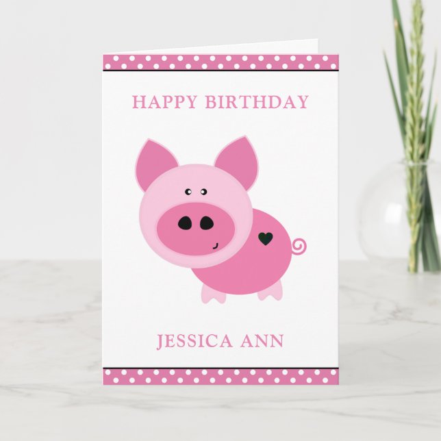 Tarjeta Aniversario del Personalizado de cerdo rosado (Anverso)