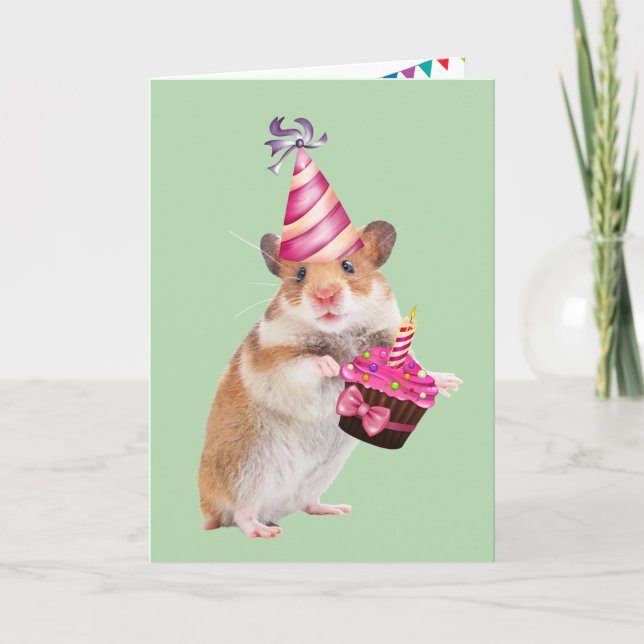 Tarjeta Aniversario Del Ratón Fiesta Y El Pastel De Cupake (Anverso)