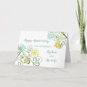 Tarjeta Aniversario del sobrino floral y su esposa