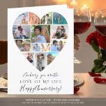 Tarjeta Aniversario del texto del Personalizado del Collag<br><div class="desc">Crea una tarjeta memorable, significativa, sobredimensionada al aniversario para el AMOR DE TU VIDA con este collage de fotos único en forma de corazón lleno con 14 de tus recuerdos favoritos en la portada y 2 fotos dentro. Todo el texto se puede editar para personalizar con el texto personalizado y...</div>