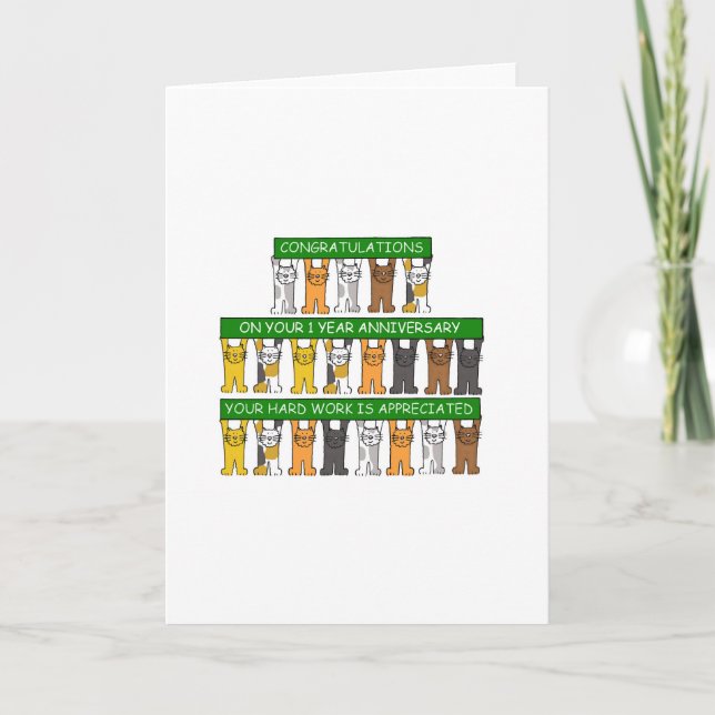 Tarjeta Aniversario del trabajo de un año para el empleado (Anverso)