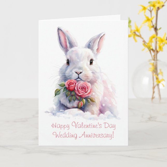 Tarjeta Aniversario día de San Valentín Cute Bunny (flor amarilla)