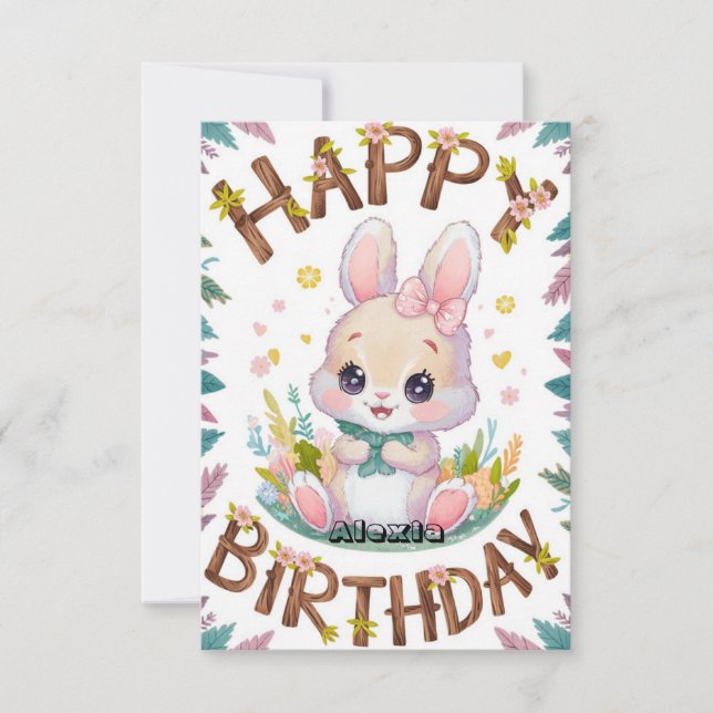 Tarjeta Aniversario digital de conejo de niños (Anverso)
