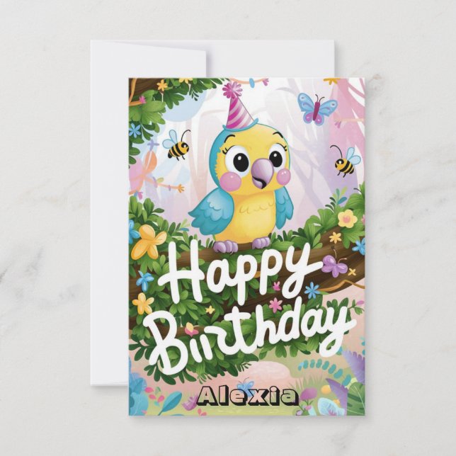 Tarjeta Aniversario digital de Dreamy Parrot Encantado (Anverso)
