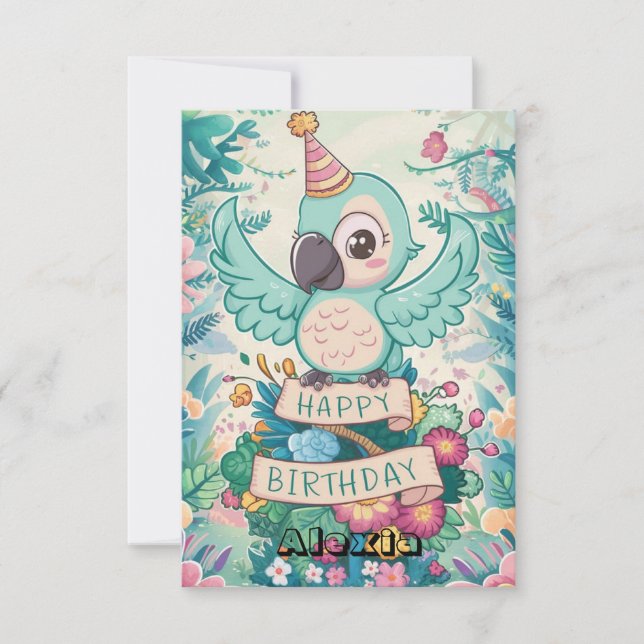 Tarjeta Aniversario digital de Fiesta Parrot encantado (Anverso)