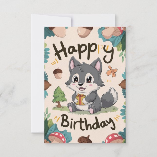 Tarjeta Aniversario digital del lobo simple (Anverso)