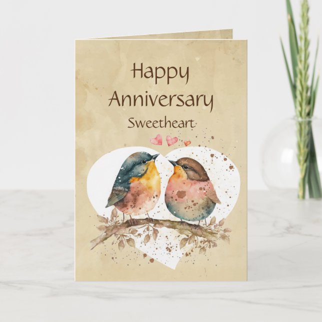Tarjeta Aniversario divertido Corazón del pájaro del amor  (Anverso)