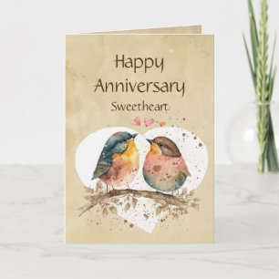 Tarjeta Aniversario divertido Corazón del pájaro del amor 