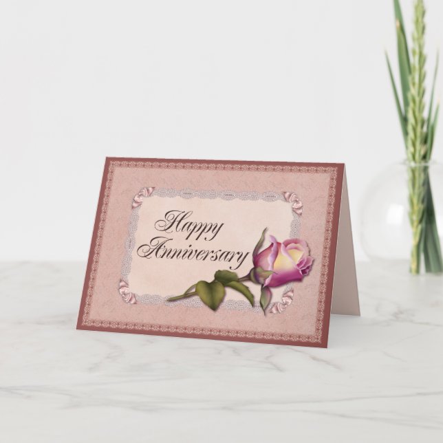 Tarjeta Aniversario elegante del cordón (Anverso)