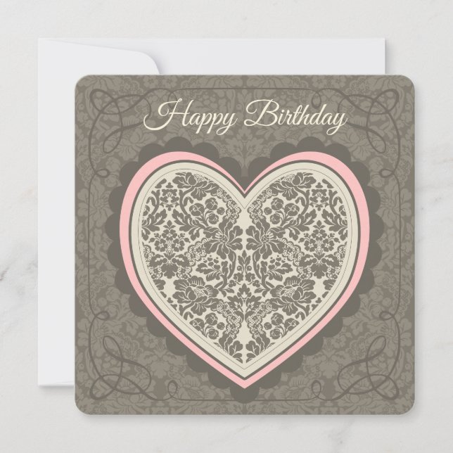 Tarjeta Aniversario Elegante ornato estilo Morris Corazón  (Anverso)