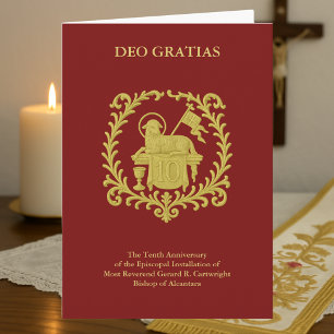 Tarjeta Aniversario Episcopal 10 Agnus Dei Obispo de Oro