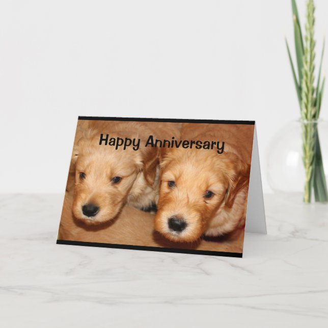 Tarjeta Aniversario feliz a los pares lindos Perro-Idos A (Anverso)