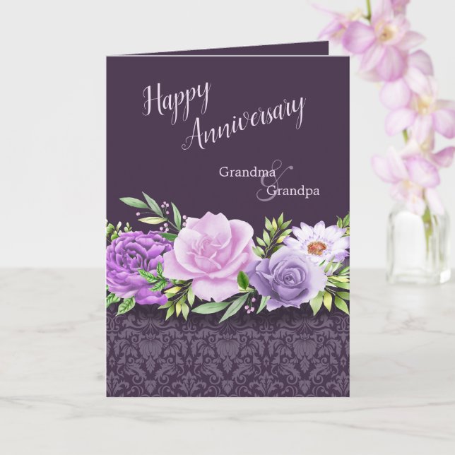 Tarjeta Aniversario feliz Abuelos abuelos Rosas púrpura Da (Orquídea)