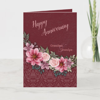 Tarjeta Aniversario feliz Abuelos y damasco rosa rojo