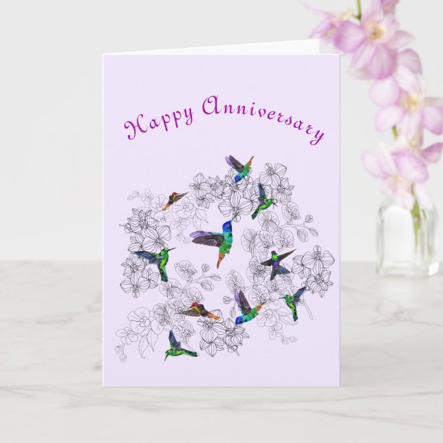 Tarjeta Aniversario feliz - Alegría de primavera - Humming (Orquídea)