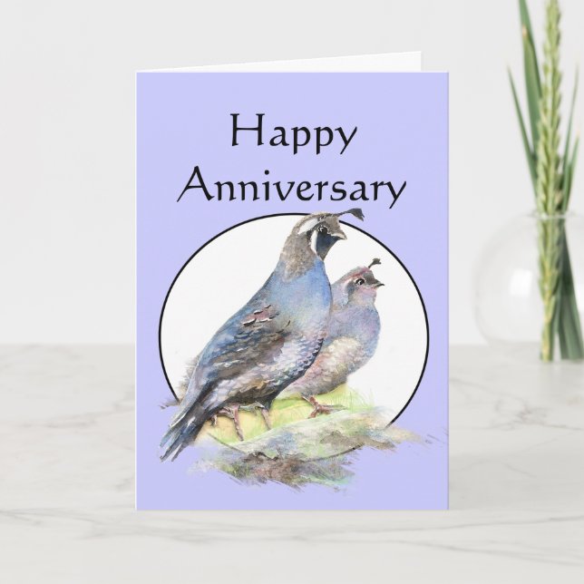 Tarjeta Aniversario feliz Cute California Quail Birds (Anverso)