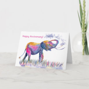 Tarjeta Aniversario feliz de Elefante acuático