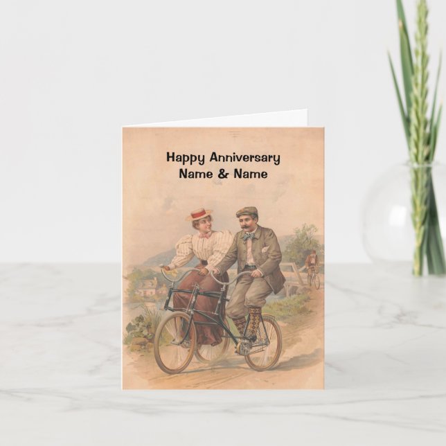 Tarjeta Aniversario feliz de la bicicleta de una pareja de (Anverso)