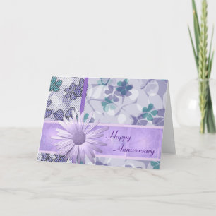 Tarjeta Aniversario feliz de la impresión de flores morada