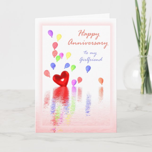 Tarjeta Aniversario feliz de la novia - Corazón y globos (Anverso)