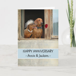 Tarjeta Aniversario feliz de la pareja Dachshund Novia Gro