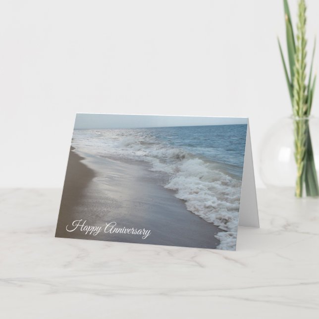 Tarjeta Aniversario feliz de las olas del océano en la pla (Anverso)
